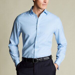 Charles Tyrwhitt Men's Dress Shirt 15.5 / 35 Sky Blue Slim-Fit Cutaway Collar